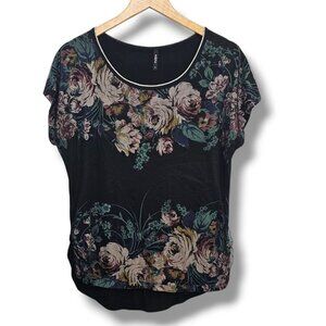 Edista Top Black Dark Floral Mesh Womens M Fairy Whimsigoth Grunge